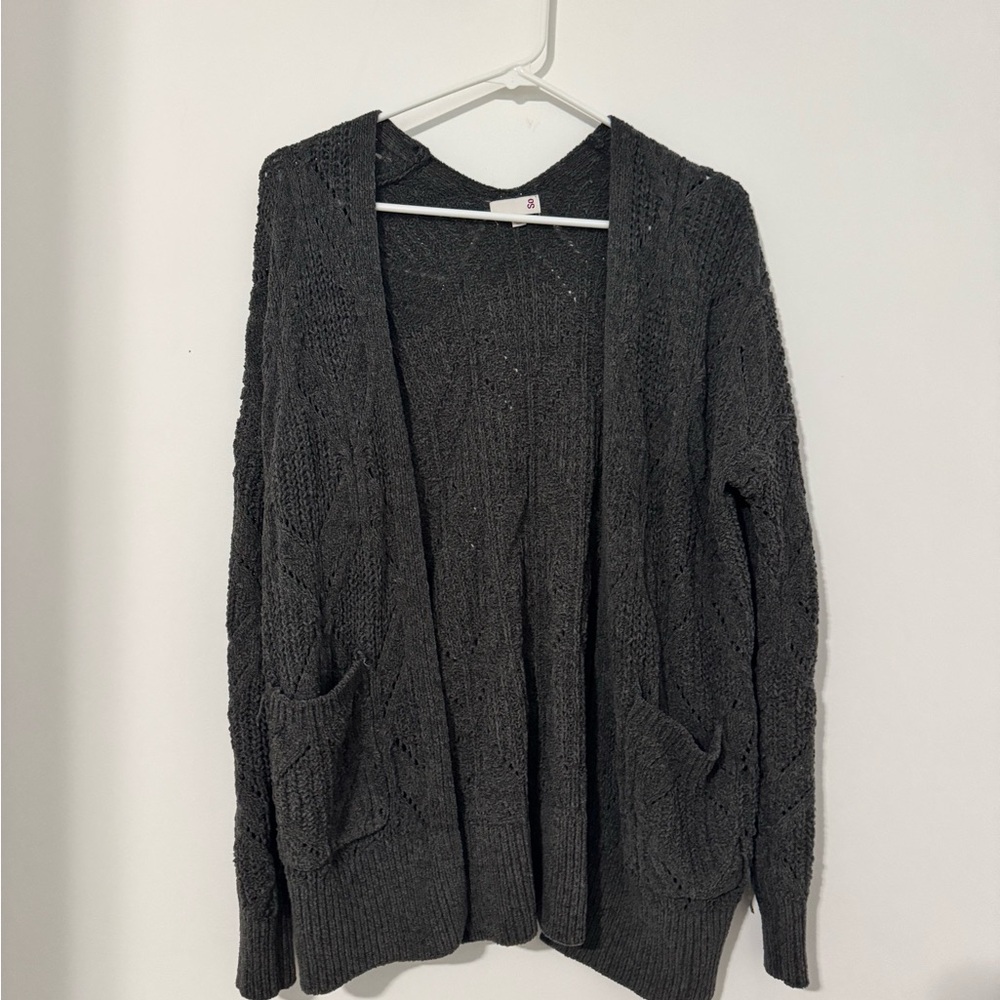 SO Women's Charcoal Open-Front Cardigan